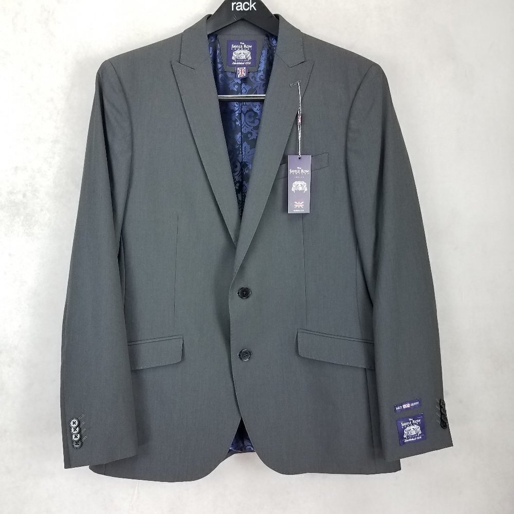 Savile Row 42L Brixton Brit Sport Coat Blazer Jacket Gray Long Skinny Fit Formal
